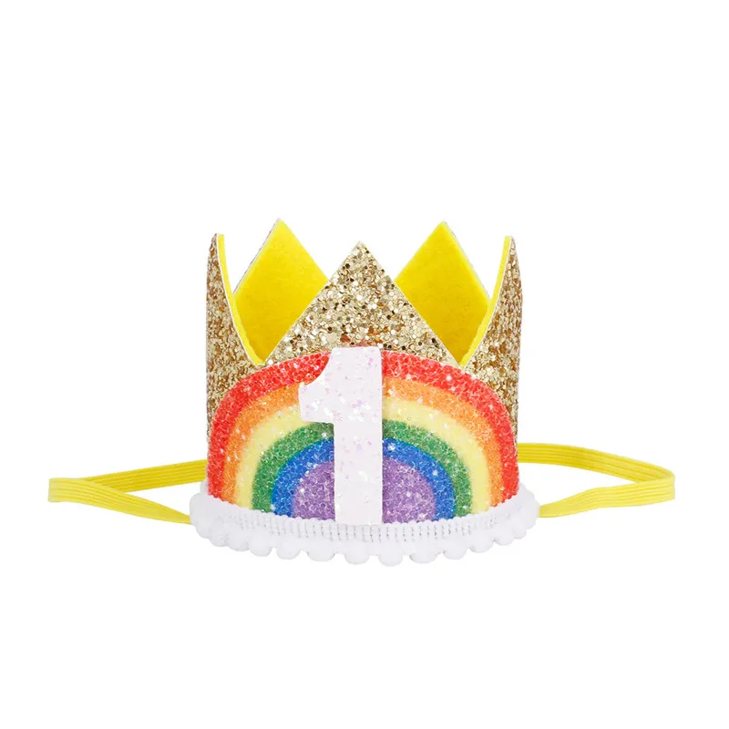 Chicinlife, 1 шт., От 1 до 6 лет повязка на голову в виде короны для дня рождения, детский аксессуар для волос для мальчиков и девочек, шапка для первого дня рождения - Цвет: Gold 1