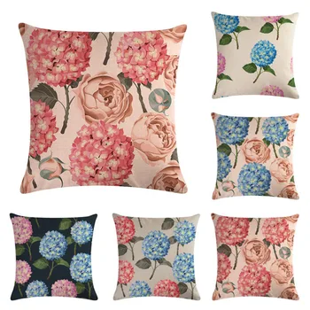 

Hydrangea Series Linen Pillowcase Cushions Bloom Hydrangea Flower Dustproof Cover Home Office Textiles kussensloop Poszewka