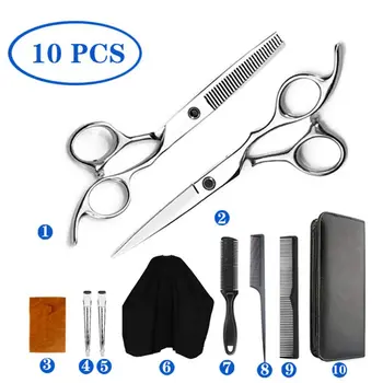 

2020 New 5/10pcs Professional Hair Cutting Scissors Set Shears Razor Comb Clips Cape Kit