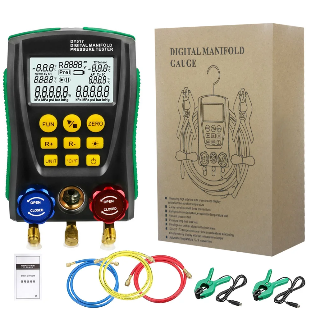 Digital Manifold Gauge Pressure Gauge Refrigeration Vacuum Pressure Manifold Tester Leakage Monitor Detector Refrigerant Meter