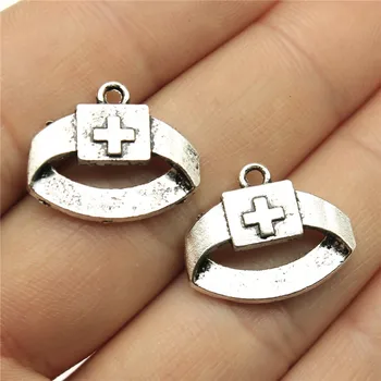 

WYSIWYG 15pcs/lot Nurse Cap Charms For Jewelry Making 16x20mm Antique Silver Color Accessories