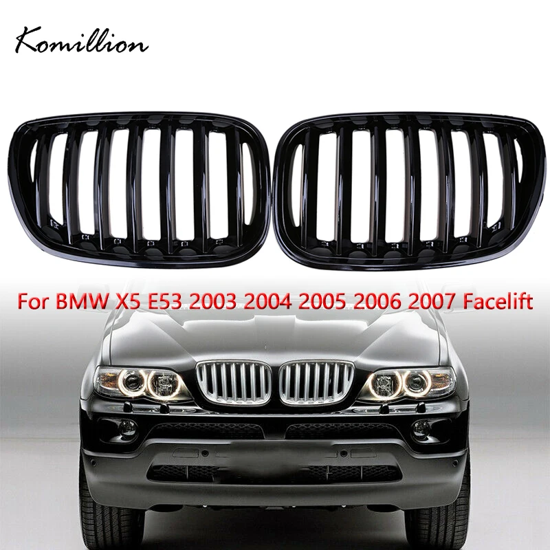 1 Pair Car Front Hood Kidney Sport Grills Gloss Black Coche Racing Grilles for BMW X5 E53 2003 2004 2005 2006 2007 Facelift | Автомобили и