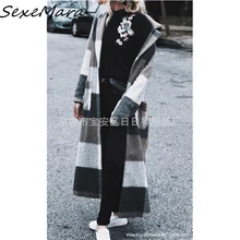 2019 otoño invierno abrigo a cuadros moda coreana para mujeres Vintage Cachemira lana abrigos