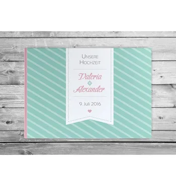 

personalised classy romantic Love Line mint pink Guestbook wedding cutom without questions white pages blanko photobuch booth