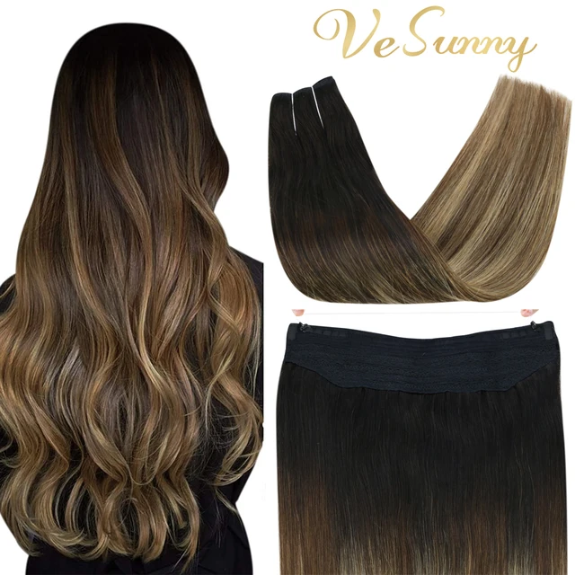 Human Hair Crown Extensions Blonde Hair Extensions Invisible Real Human Hair Double Weft Halo Real Hair Extensions Human Hair 1b-6-27