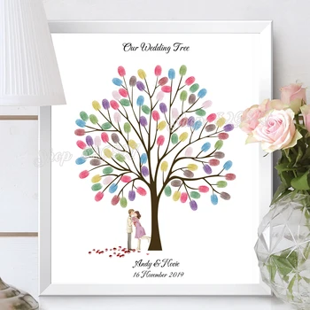 

Lovers Under The Wedding Tree Creative DIY Fingerprint Guest Book Canvas Print thumbprint Signature Book For Wedding Decoration