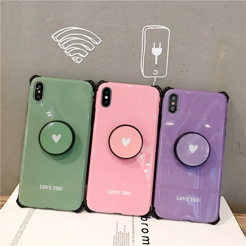 cute wallet card holder Heart-shaped bracket lanyard silicone phone case for iphone X XR XS MAX 6S 7 8 plus
