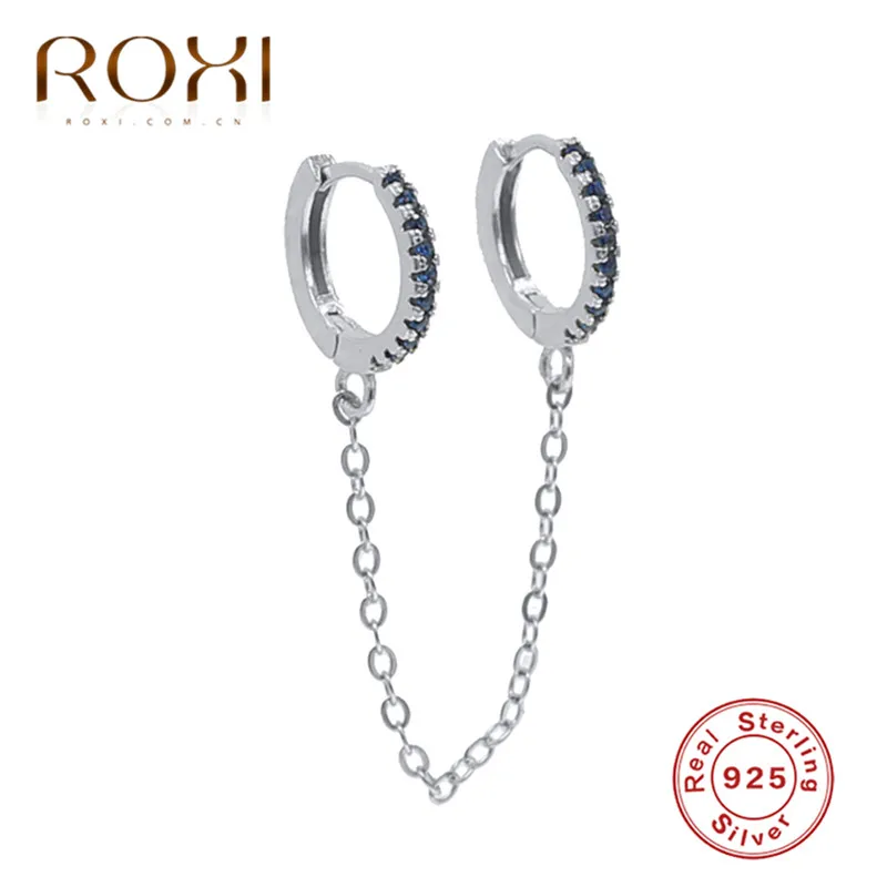 ROXI, 925 пробы, серебряные, микро-серьги с фианитами, цепочка с кисточками, маленькие серьги-кольца для женщин, 4 вида цветов, нежные, минималистичные серьги