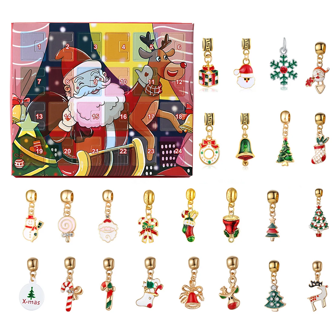 

Christmas Calendar Gift Box DIY Merry Christmas Advent Calendar Pendants with 24 Small Accessories - Golden Type 3