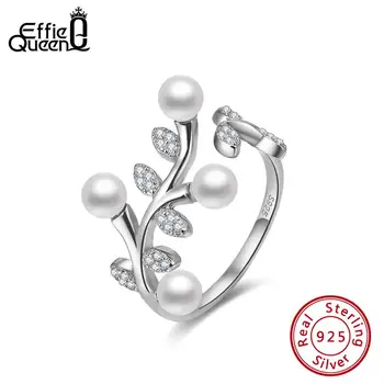 

Effie Queen 925 Sterling Silver Adjustable Pearl Olive Leaves Women Rings Wedding Engagement Party Fine Jewelry Wholesale KSR118
