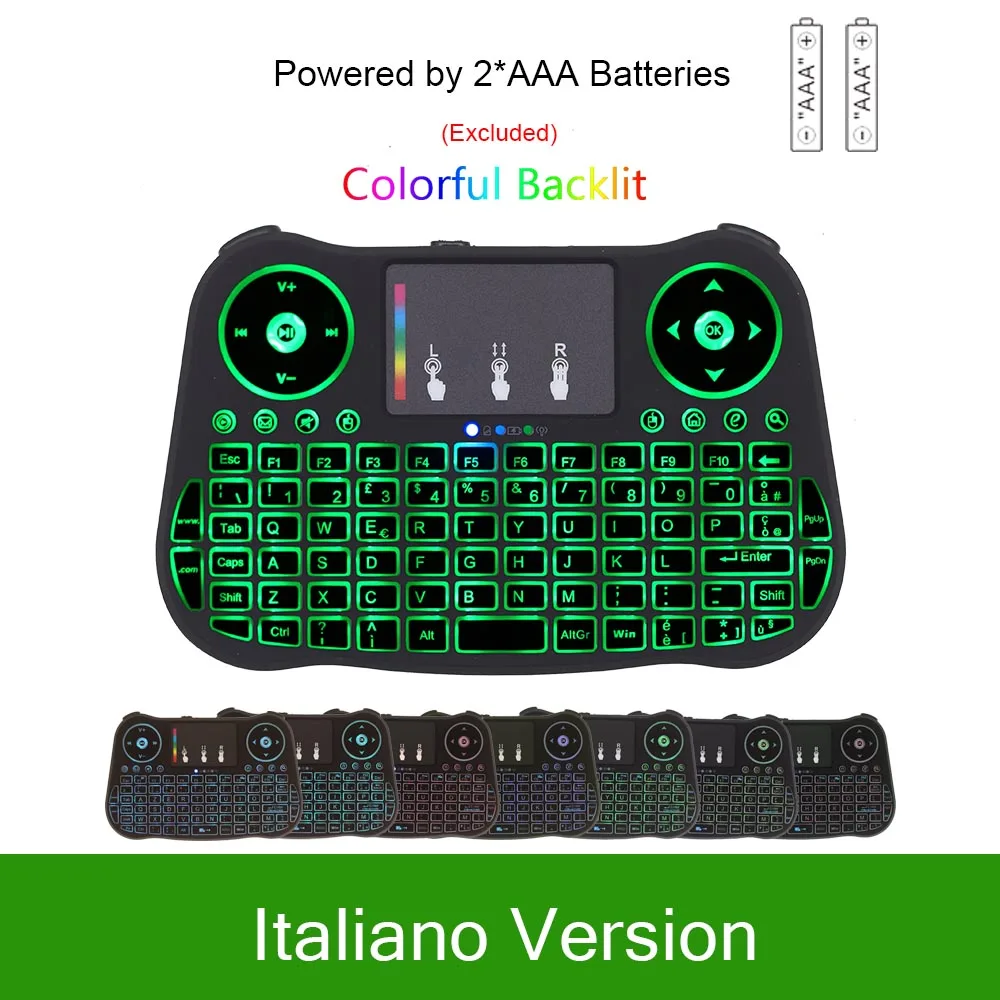 MT08 итальянская мини-клавиатура с Цветной подсветкой 2,4 ГГц Беспроводная клавиатура с тачпадом мышь для Android tv Box Мини ПК KM9 KM3 - Цвет: Italian AAA