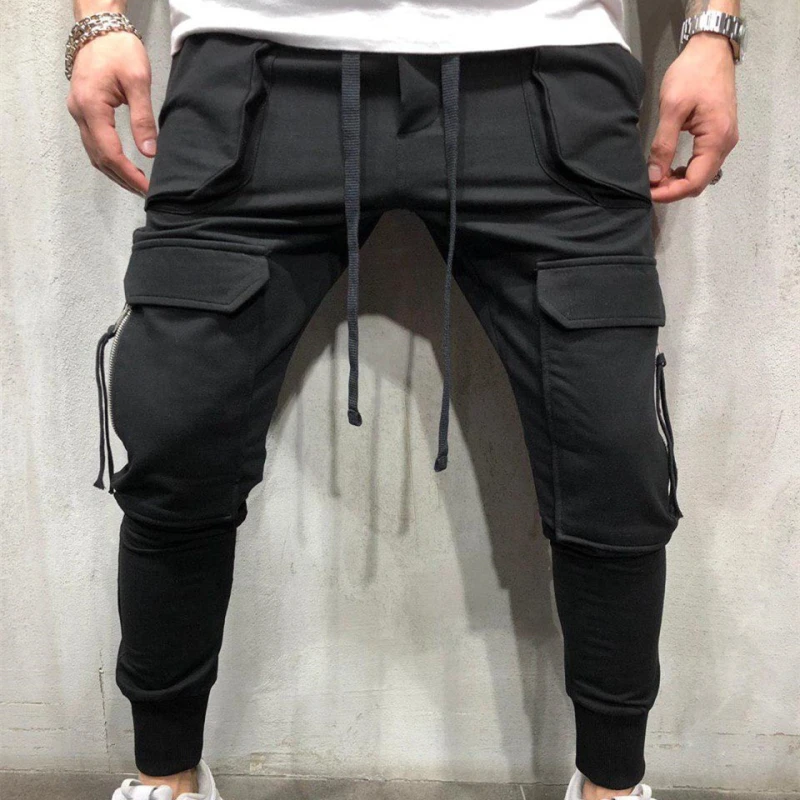 Мужские обтягивающие брюки модные однотонные узкие брюки на шнурке Homme повседневные Карманы, набедренный хип-хоп джоггеры спортивные брюки больших размеров