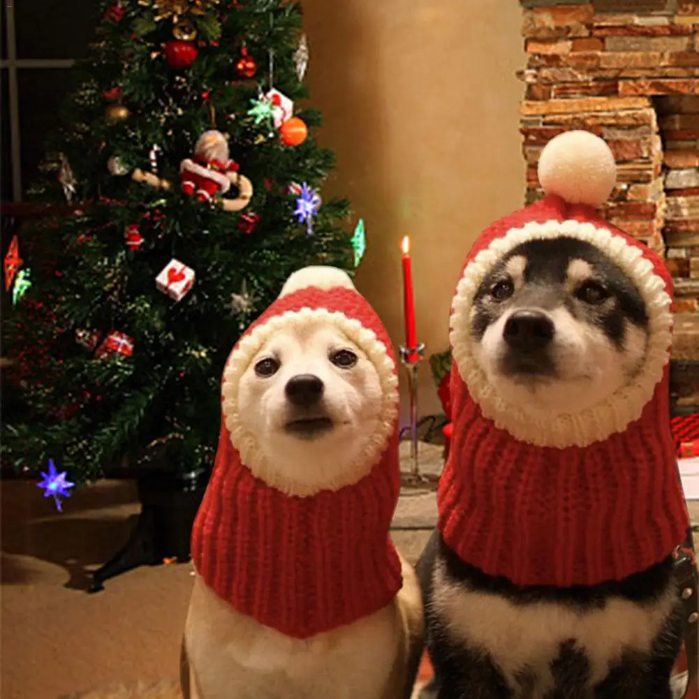 Funny Christmas Cat Dog Hat Red Elastic Acrylic Cap Warm Crocheted Snood Winter Pet Knit Headwear For Pets | Дом и сад