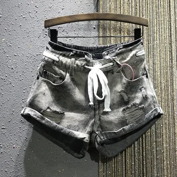 

Grey Black Shorts Woman 2020 Summer New High Waist Retro Holes Cool Denim Shorts Hot Pants Women's Shorts Femininas