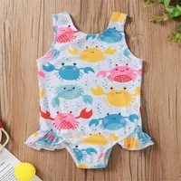 Newborn Baby Girl Summer Swimsuit Infant Kids Ruffles Printing Sleeveless Bikini Beach Swimwear Bathing Suit for Vacation 0-3Y 4