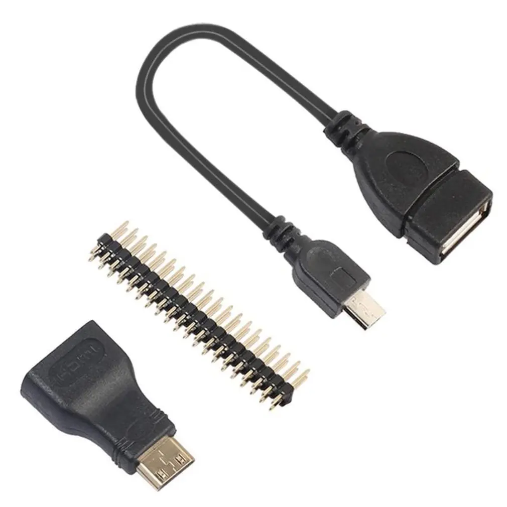 3 в 1 Mini-HDMI Мужской к HDMI Женский адаптер+ Micro USB к USB кабель+ мужской GPIO Pin адаптеры комбо для Raspberry Pi ZeroDec06