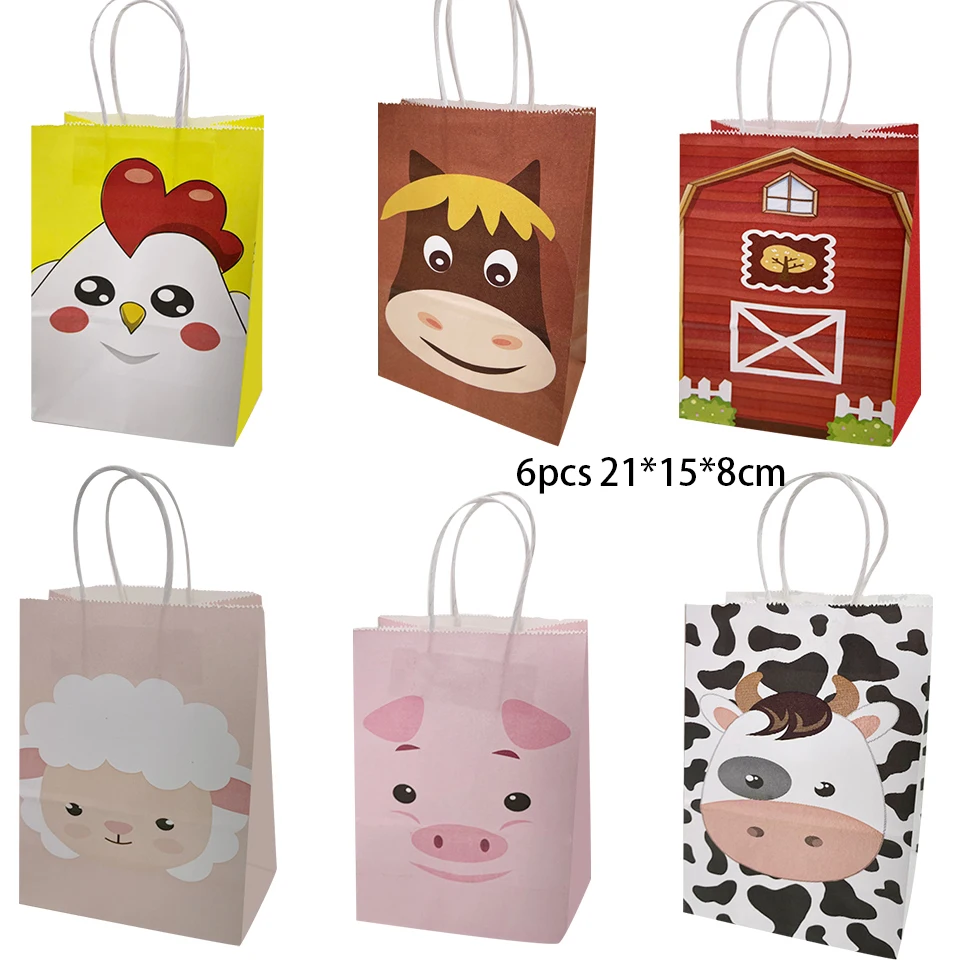 1Set Farm Animal Balloons Set Animal Candy Bags Cow/Pig/Sheep Cake Wrappers for Kids DIY Farm Animals Birthday Party Decorations