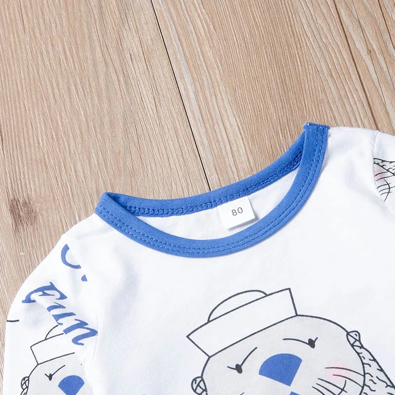 Casual Autumn Baby Boy Long Sleeve Girl Romper Set Cartoon Animal Seal Print Romper Tops Trousers Hat Outfits Clothes