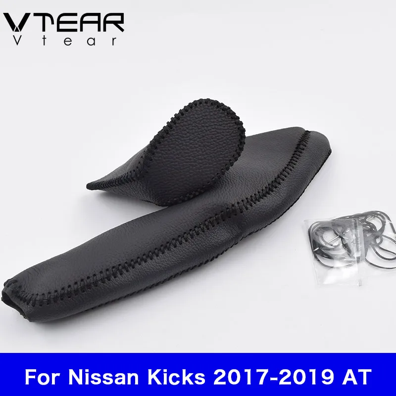 Vtear для Nissan Kicks аксессуары для переключения передач ручные тормоза ручки кожа интерьер автомобиля-Стайлинг покрытие украшение автомобиля - Название цвета: AT Black thread