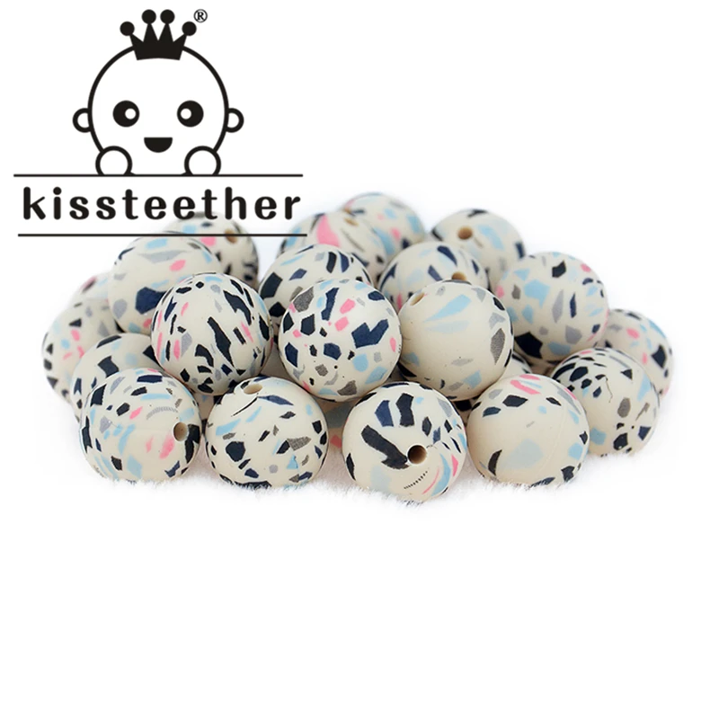 

Kissteether 20PC Silicone Leopard Print Bead Food Grade Teether Round Printing 12/15mm DIY Crafts Baby Teether Safe Rattle Beads