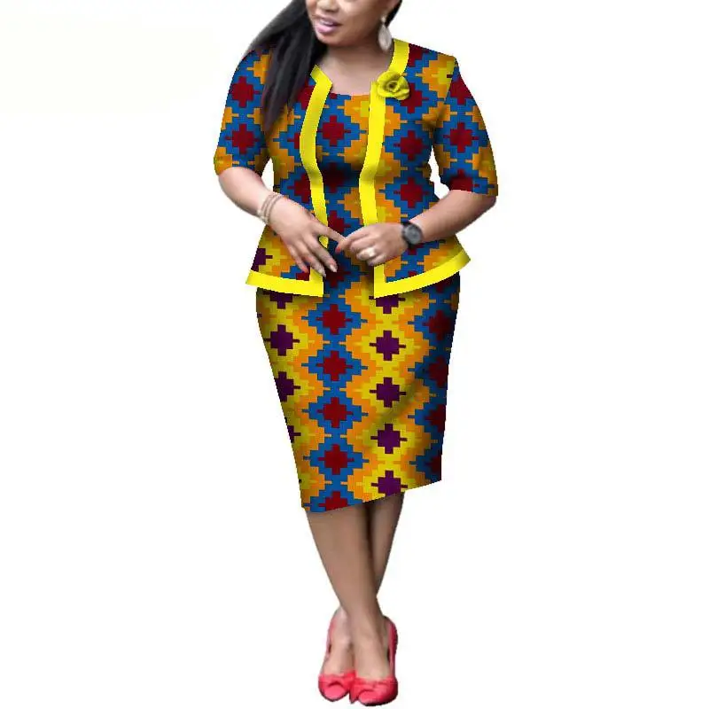 Элегантные женские африканские платья хлопок Африканский Воск Принт Базен Riche пальто и платье с традиционной Африканской одеждой дамские наряды - Цвет: Color6