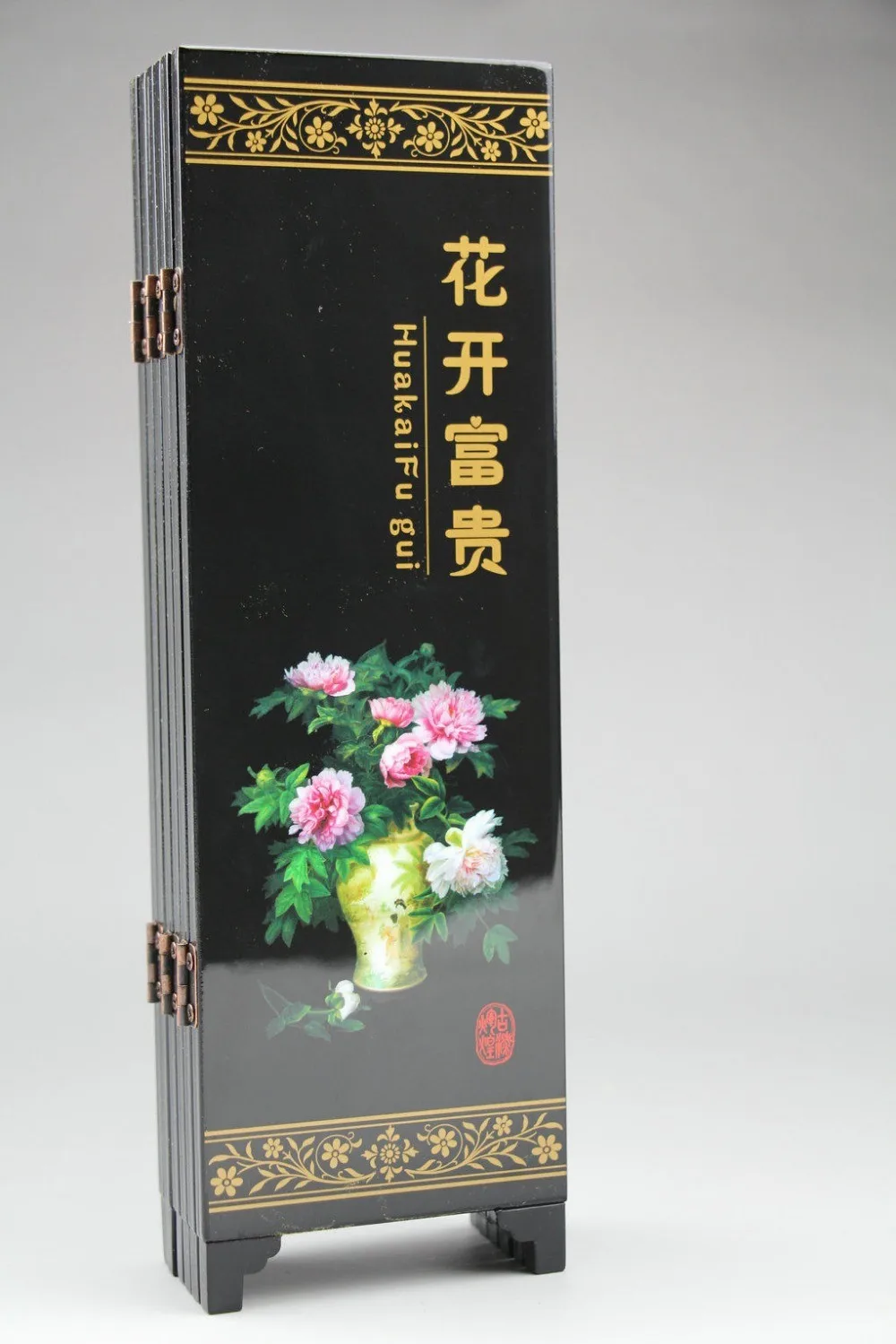Chinese woodcarving screen lacquer peony flower calligraphy and painting decorative crafts room divider screen,wooden wall panels