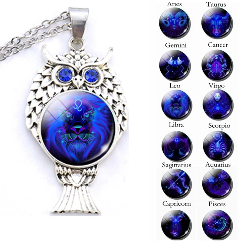 Ожерелье с 12 знаками Зодиака винтажное ожерелье подвеской в виде совы раком Leo Virgo