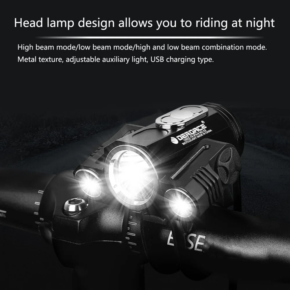 Deroace Adjustable High Light Bicycle Headlight USB Charging Lamp 3 Mode X3 T6 LED Bike Head Light Cycling Front Lamp