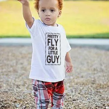 

Cotton Baby Boys Girls Short Sleeve T-shirt Solid LITTLE GUY Printed Tops O Neck Pullover T-shirt Tops Newborn Infant Clothes