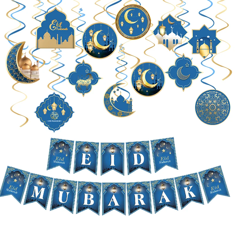Party Decorations EID MUBARAK Banner Glitter EID Star Moon Letter Paper Bunting Garland Islamic Muslim Mubarak Ramadan Decoration Party Supplies