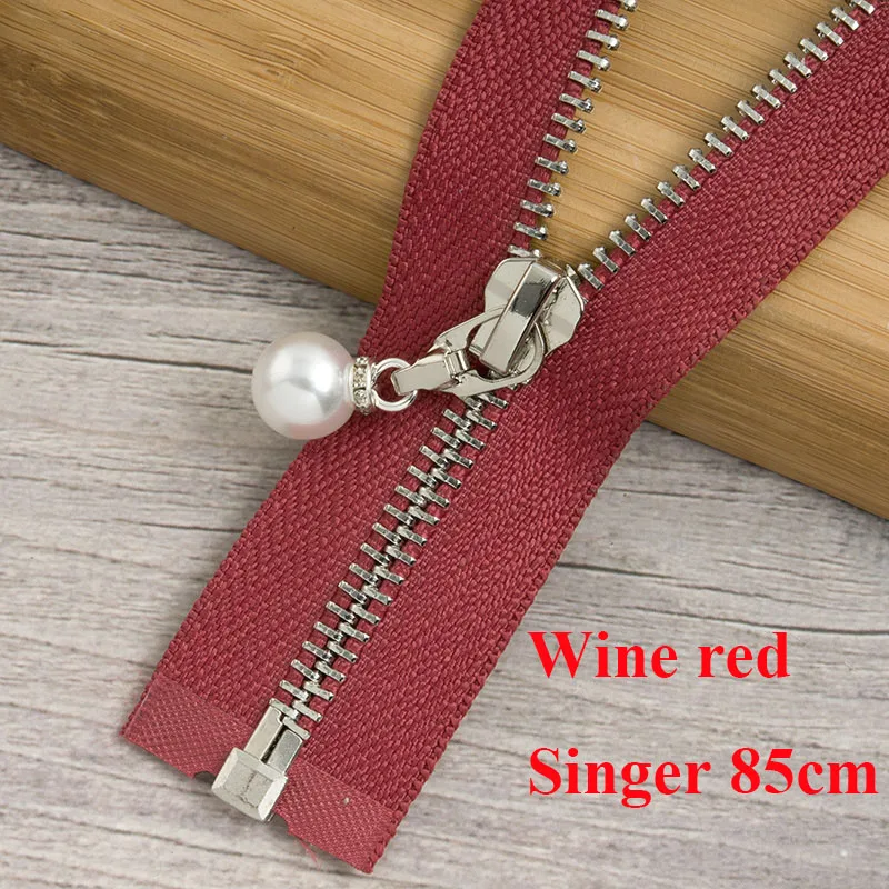 wine red silver 85cm Meetee 20/80/120 см 5# разъемная застежка-молния металлическая молния с жемчугом ползунок Для женщин с открытым концом молнии для одежды пальто; Прошитые вручную инструменты AP541 - Цвет: wine red silver 85cm