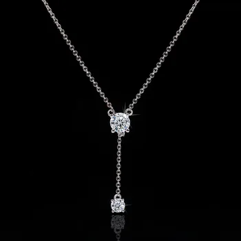 

Romantic Long Lab Diamond Pendant Real 925 Sterling Silver Party Wedding Pendants Chain Necklace For Women Bridal Charm Jewelry