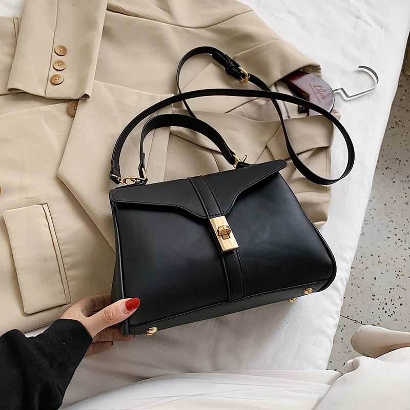 

2020 autumn and winter new female bag fashion shoulder bag solid color retro PU messenger bag luxury designer handbag