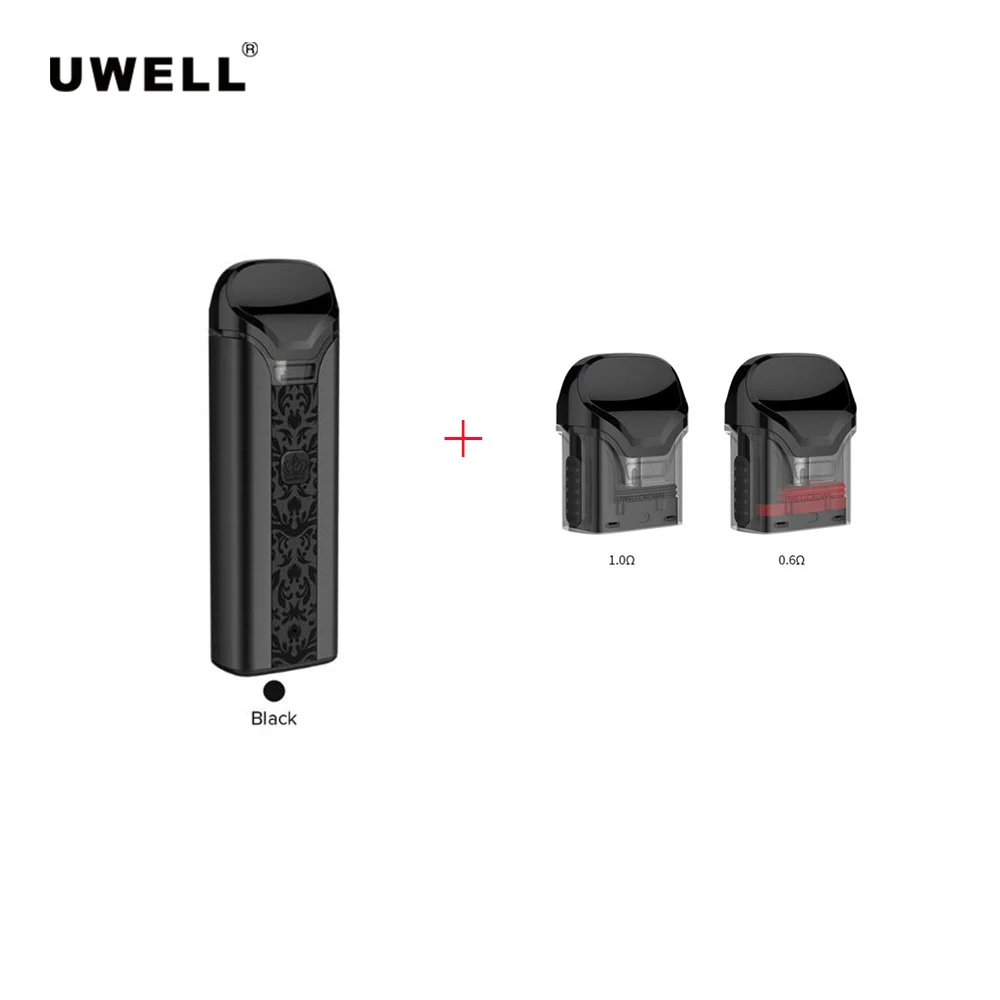 Uwell Crown Pod Комплект с 2 шт. Корона картридж 0.6ohm/1ohm электронная сигарета Vape Pod Kit vs Caliburn Vinci x - Цвет: Black