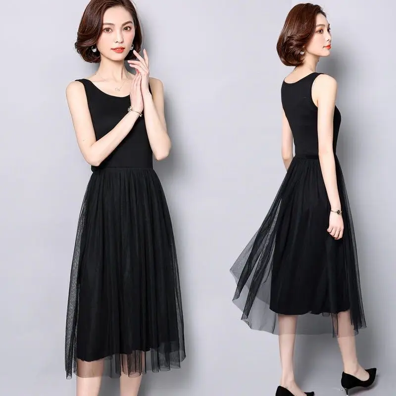 

2019 Spring Summer New Style Voile Dress WOMEN'S Dress Sweet Tutu Base Skirt Solid Color Vest Dress