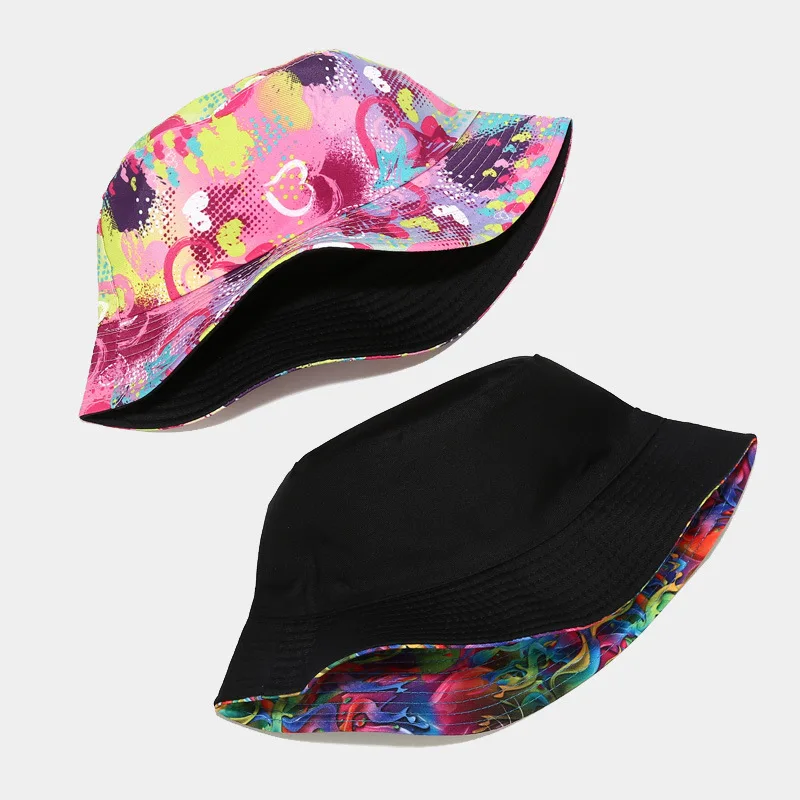 Ldslyjr Katoen Bloemen Graffiti Print Emmer Hoed Visser Hoed Outdoor Reizen Zon Cap Hoeden Voor Mannen En Vrouwen 300