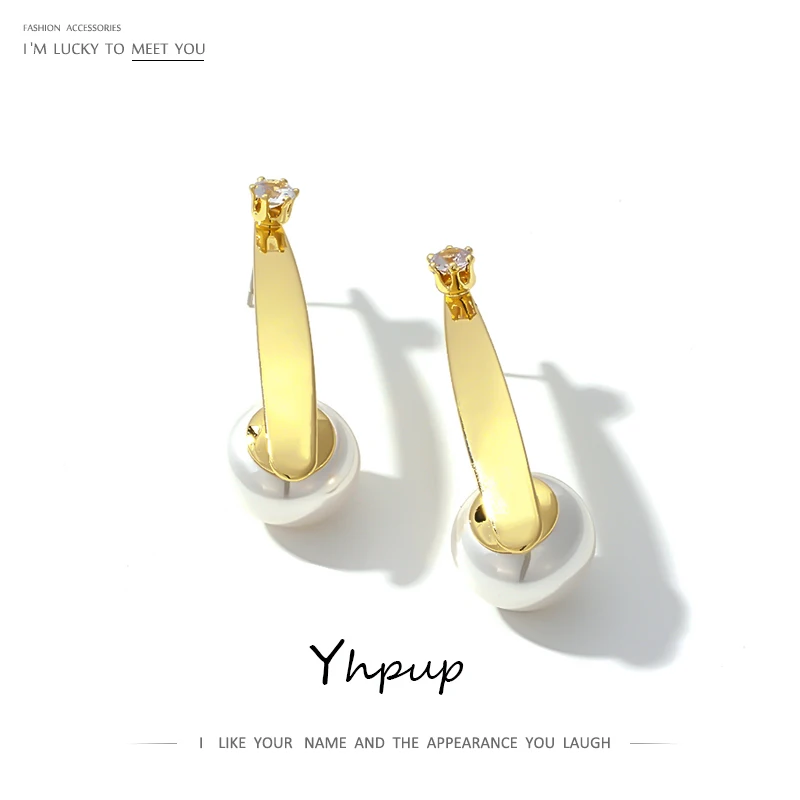 

Yhpup Gold Stud Earrings Temperament Imitation Pearls Earrings Chic Boucle D'Oreille Femme 2019 for Women Office Party S925 New