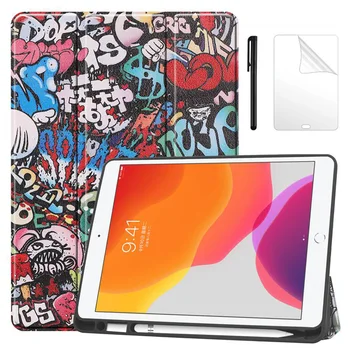 

Slim Smart PU Leather Case For Apple iPad 10.2 2019 with Pencil Holder Cover For iPad 7th A2200 A2198 A2232 Tablet Case +FilmPen