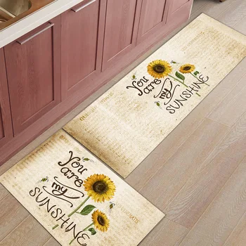 

2pcs/set Sunflower Bee Retro Long Kitchen Mat Bedroom Entrance Doormat Home Floor Decor Rug Living Room Carpet