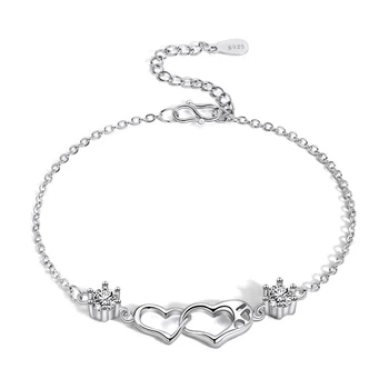 

S925 Sterling Silver Bracelet Personality Charm Temperament Ladies Zircon Smart Heart Heart Zircon Simple Hand Jewelry