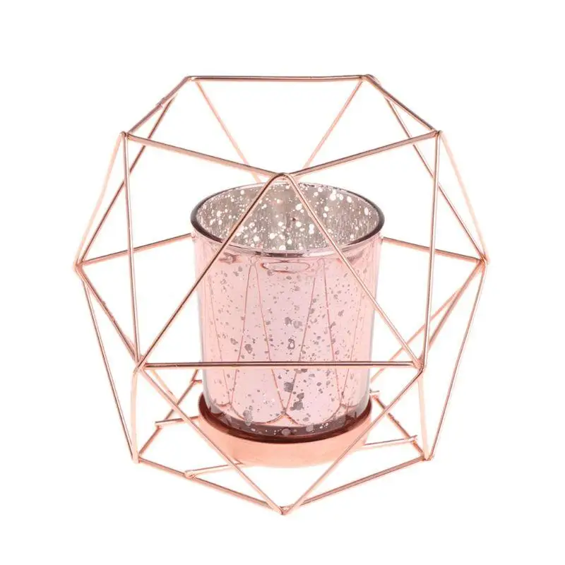 Rose Gold Скандинавский Железный художественный 3D геометрический подсвечник металлический подсвечник подставка для лампы Свадебная вечеринка домашний офис настольные украшения ремесла - Цвет: Rose Gold