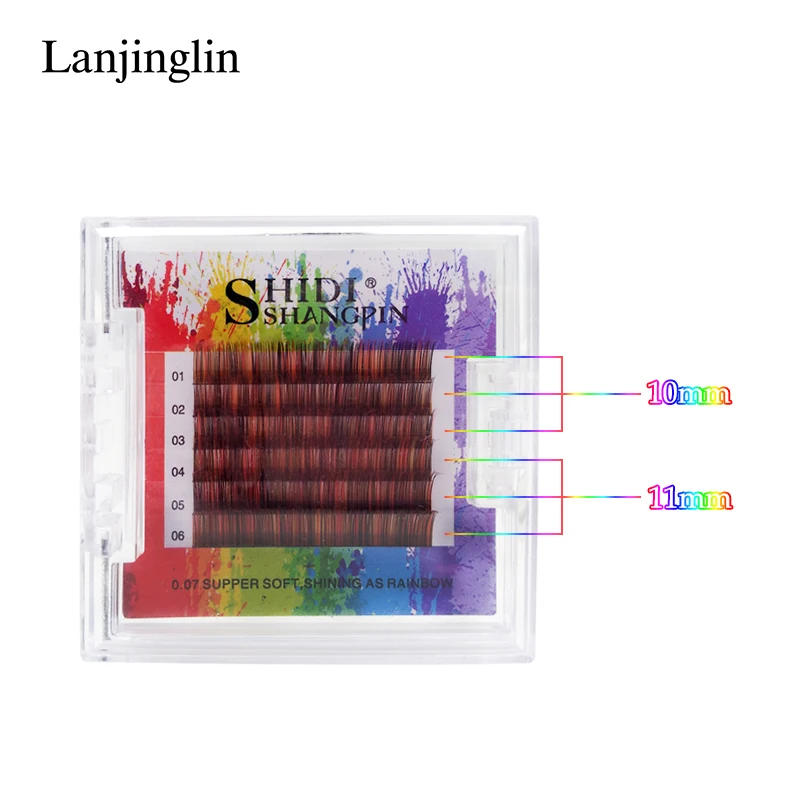 LANJINGLIN ресницы Индивидуальные 1 коробка накладные ресницы радужные цветные ресницы для наращивания 6 линий 10-11 мм Ручная работа Поддельные ресницы