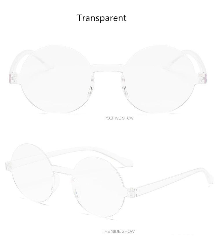 Transparent Карамельный цвет, круглые солнцезащитные очки для женщин, Ретро стиль, без оправы, красные, желтые очки, цельные линзы, Тренч, солнцезащитные очки для мужчин и женщин - Цвет линз: Transparent