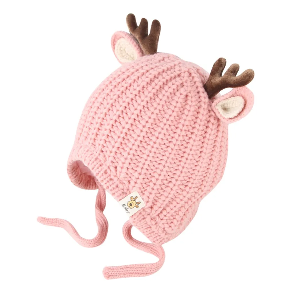 Рождественская вязаная шапка для маленьких девочек и мальчиков; Шапка-бини с рисунком оленя; зимняя вязаная шапка для фотосъемки; теплые детские шапки-бини