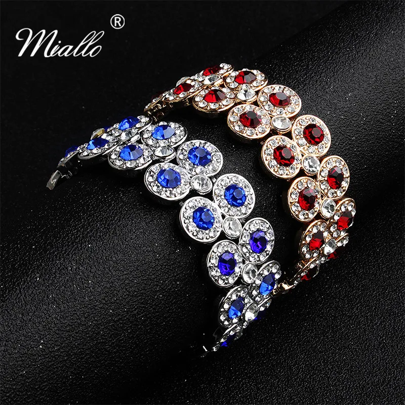 

Miallo Newest Double Chain Bracelets & Bangles Blue Red Stone Crystal Wedding Bracelet Bride Bridesmaids