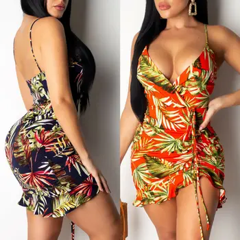 

Womens Summer Boho Floral Short Mini Evening Party Beach Dress Sundress