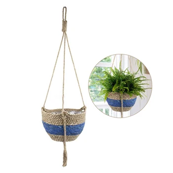 

Nordic Hanging Plant Pot Plants Hanger Cotton rope Hanging Natural Seagrass Flower Basket Holder Garden Decor Planting Basket