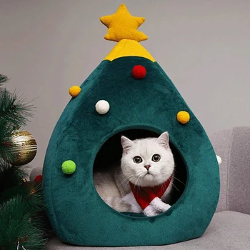 

Fashion Christmas Tree Cat Bed Soft Nest Tree Shape Pet Bed Winter Warm Pet Nest Winter Small Dog House Pet Supplies Bed New
