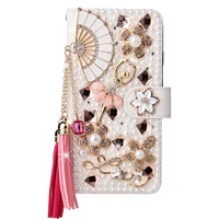For Samsung Galaxy S25 S24 S23 S22 S21 S20 Ultra Plus FE Bling Diamond Pearl Flower Handbag Flip Wallet Leather Case Cover