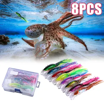 

8pcs octopus squid jig fishing bait trolling game saltwater bait bait Squid lure Fresh water plastic fishing lure fake bait